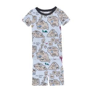 NEW KICKEE boy's bamboo print short sleeve pajama set with shorts in dew pirate